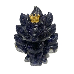 Blue Goldstone 9-Tailed Fox Blue Goldstone Display Decorations, Gems Crystal Ornament, Resin Home Decorations, 60x45x60mm