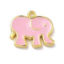 Pink Подвески из латуни с эмалью в стойку, долговечный, без свинца и без кадмия, реальный 18 k позолоченный, очарование слона, розовые, 16x18x2 мм, отверстие : 1.5 мм
