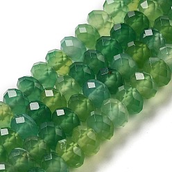 Green Natural Banded Agate/Striped Agate Beads Strands, Dyed & Heated, Faceted Rondelle, Green, 8x5mm, Hole: 1mm, about 72pcs/strand, 15.28''(38.8cm)