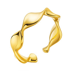 Golden SHEGRACE Adjustable 925 Sterling Silver Cuff Rings, Open Rings, Twisted, Golden, US Size 6, Inner Diameter: 17mm