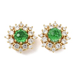 Средний Морско-зеленый Латунные микро проложить кубического циркония бусы, плоско-круглые, реальный 18 k позолоченный, средний морской зеленый, 17.5x19x11 мм, отверстие : 1.8 мм