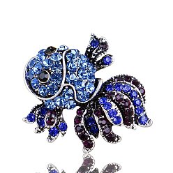 Sapphire Alloy Rhinestone Brooches, Goldfish Brooches for Women, Sapphire, 33x28mm