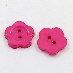 Deep Pink Acrylic Sewing Buttons for Costume Design, Plastic Buttons, 2-Hole, Dyed, Flower Wintersweet, Deep Pink, 16x2mm, Hole: 1mm