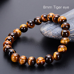 8mm Tiger Eye Beaded Bracelet Natural Tiger Eye Stone Bracelet - Handmade Beaded Single Loop Yellow Tiger Eye Bracelet