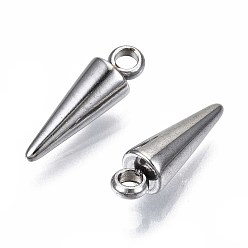Stainless Steel Color 201 Stainless Steel Pendants, Cone, Stainless Steel Color, 12.5x4mm, Hole: 1.6mm