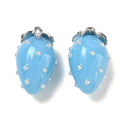 Azul Cielo Colgantes de la resina, encanto de fresa, con la aleación, Platino, luz azul cielo, 29x17.5x16 mm, agujero: 1.5 mm