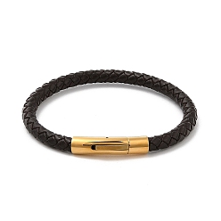 Золотой Ионное покрытие(ip) плетеные кожаные шнуры браслеты для мужчин, с 316 хирургической полированной пряжкой из нержавеющей стали, золотые, 8-1/8 дюйм (20.5 см)