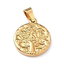 Golden 304 Stainless Steel Pendants, Flat Round with Tree of Life, Golden, 21.5x18x2.5mm, Hole: 4x5.5mm