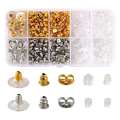 Mixed Color 740Pcs 10 Style Brass & Iron & Plastic Ear Nuts, Bullet & Clutch & Friction Ear Nut, Mixed Color, 3~12x3~7mm, Hole: 0.5~1mm