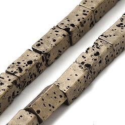 Light Gold Plated Electroplated Natural Lava Rock Beads Strands, Rectangle, Light Gold Plated, 8x4x4mm, Hole: 1mm, about 51pcs/strand, 16.38''~16.54''(41.6~42cm)