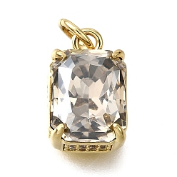 Настоящее золото 18K Латунь стекло амулеты, прямоугольник амулеты, с петлей для прыжковых колец, без свинца и без кадмия, стойки покрытие, прочное покрытие, граненые, реальный 18 k позолоченный, 11x8x7 мм, отверстие : 3 мм