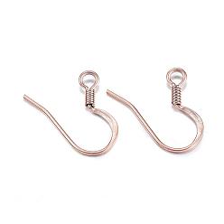 Rose Gold Ion Plating(IP) 304 Stainless Steel French Earring Hooks, Flat Earring Hooks, Ear Wire, with Horizontal Loop, Rose Gold, 14x17x1.8mm, Hole: 2mm, 21 Gauge, Pin: 0.7mm