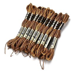 Saddle Brown 10 Skeins 6-Ply Polyester Embroidery Floss, Cross Stitch Threads, Segment Dyed, Saddle Brown, 0.5mm, about 8.75 Yards(8m)/skein
