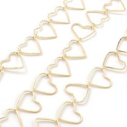 Real 18K Gold Plated Brass Hollow Heart Link Chains, Unwelded, with Spool, Real 18K Gold Plated, 12.5x13.5x0.8mm