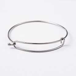 Stainless Steel Color Adjustable 304 Stainless Steel Expandable Bangle Making, Stainless Steel Color, 61~62mm