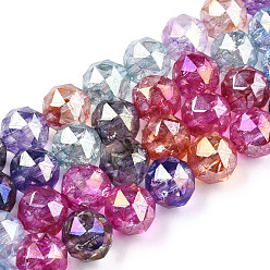 Colorful Transparent Electroplate Glass Beads Strands, AB Color Plated, Faceted, Round, Colorful, 8x7.5mm, Hole: 1.8mm, about 50pcs/strand, 14.96''(38cm)