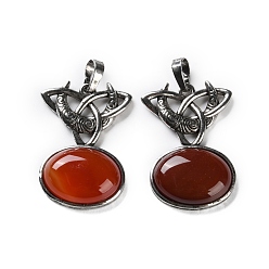 Красный Агат Подвески из натурального сердолика (окрашенные и нагретые), с латунной фурнитурой , без свинца и без кадмия, луна с овалом, 34x24x6 мм, отверстие : 6.5x5 мм