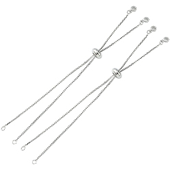 Platinum Rack Plating Brass Box Chain Slider Bracelets, with Cubic Zirconia Charm, Long-Lasting Plated, for Adjustable Link Bracelet Making, Platinum, Single Chain Length: about 11.5~12cm