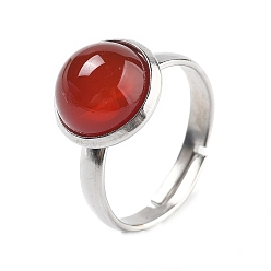 Красный Агат Полукруглые натуральные перстни из сердолика, 304 регулируемые кольца из нержавеющей стали для женщин, круглые кабошоны: 10мм, размер США 6 (16.5 мм), 3 мм