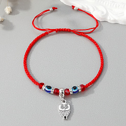 Owl red string U-shaped Owl Charm Bracelet with Flower Pendant for Women and Girls