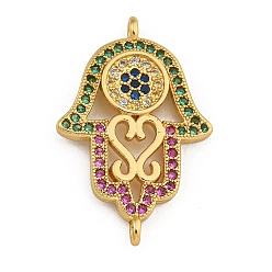 Разноцветный Стойка покрытие латунь микро паве кубический цирконий религия хамса рука соединительные подвески, реальный 18 k позолоченный, долговечный, без кадмия и без свинца, красочный, 24x15.5x2.5 мм, отверстие : 1.4 мм
