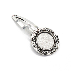 Antique Silver Alloy Snap Hair Clip Finding, Cabochon Settings, Antique Silver, Inner Diameter: 20mm