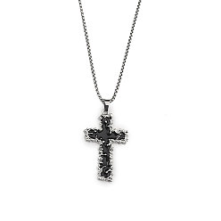 Stainless Steel Color Zinc Alloy with Enamel Cross Pendant Necklaces, 201 Stainless Steel Pendant Necklaces , Stainless Steel Color, 23.27 inch(59.1cm)