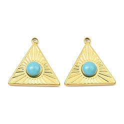 Synthetic Turquoise Synthetic Turquoise Pendants, Ion Plating(IP) 316 Stainless Steel Triangle Charms, Real 24K Gold Plated, 21.5x21.5x5mm, Hole: 1.6mm