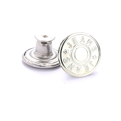 Platinum Alloy Button Pins for Jeans, Nautical Buttons, Garment Accessories, Round with Word, Platinum, 17mm