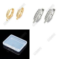 Real Gold Plated & Real Platinum Plated 20 pcs 2 couleurs en laiton résultats de boucle d'oreille huggie hoop, avec de la zircone cubique clair, sans plomb et sans cadmium, avec boucle, Plaqué or et plaqué platine, 15x2.5x13.5mm, Trou: 1.5mm, pin: 0.9 mm, 10 pcs / couleur