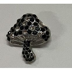 Black Cubic Zirconia Mushroom Brooch, Alloy Badge for Backpack Clothes, Black, 30x27mm