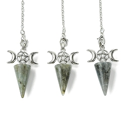 Лабрадорита Биолокационный маятник с конусом из натурального лабрадорита, большие подвески, с тройным лунным реечным покрытием, фурнитура из латуни с платиновым покрытием, без кадмия и без свинца, 220~230 мм, отверстие : 1.5~2 мм