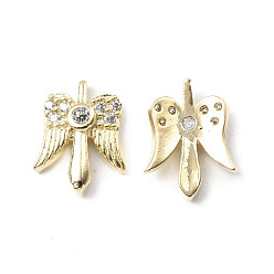 Real 18K Gold Plated Brass Micro Pave Clear Cubic Zirconia Cabochons, Wing, Real 18K Gold Plated, 11x8.5x2.5mm