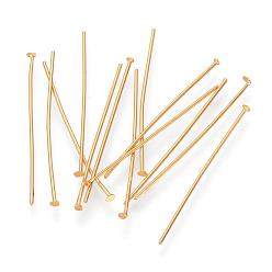Real 16K Gold Plated 304 Stainless Steel Flat Head Pins, Real 16K Gold Plated, 35x0.7mm, 21 Gauge, Head: 1.5mm