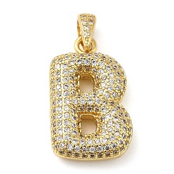 Letter B Brass Micro Pave Cubic Zirconia Pendants, Cadmium Free & Lead Free, Long-Lasting Plated, Real 18K Gold Plated, Letter B, 23x14.5x5.5mm, Hole: 4.5x3mm