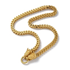 Golden Ion Plating(IP) 304 Stainless Steel Snake Chain Necklaces, with Dragon Heads Clasps, Golden, 23.82 inch(60.5cm)