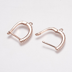 Rose Gold Brass Micro Pave Cubic Zirconia Earring Findings, Hoop Earring Findings with Latch Back Closure, Rose Gold, 11x11mm, 20x2x15mm, Hole: 1mm, Pin: 1mm