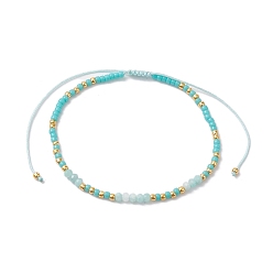 Amazonite Bohemian Style Natural Amazonite & Glass Braided Bead Bracelet, Inner Diameter: 2~3-1/8 inch(5~7.95cm)