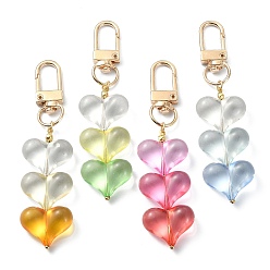 Mixed Color Transparent Acrylic Heart Pendant Keychain, with Alloy Swivel Clasps, Mixed Color, 8.7cm, 4pcs/set. 