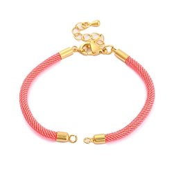 Светло-Коралловый Изготовление браслетов из нейлоновых шнуров, подходящих для подвесок с разъемами, с латунными выводами и 304 застежками из лобстера из нержавеющей стали, долговечный, свет коралловый, 6-1/2~6-3/4 дюйм (16.5~17 см), отверстие : 1.8 мм