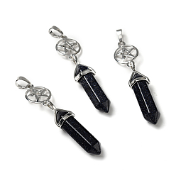 Синий Драгоценный Камень Большие подвески из синтетического голубого золота с заостренными концами, с латунной фурнитурой платинового цвета, без кадмия и без свинца, кольцо со звездой и пулей, граненые, 63~70 мм, отверстие : 4.6x8 мм