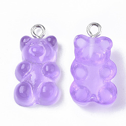 Orchid Resin Pendants, with Platinum Tone Iron Loop, Imitation Food, Bear, Orchid, 20.5~22.5x11.5x7mm, Hole: 2mm