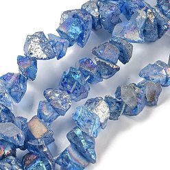 Cornflower Blue Electroplated Natural Quartz Beads Strands, Nuggets, Cornflower Blue, 3~8x9~16x9~16mm, Hole: 0.6mm, about 71~72pcs/strand, 14.17''(36cm)