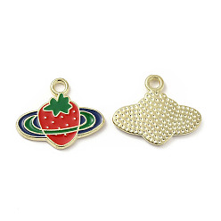 Sea Green Alloy Enamel Pendants, Strawberry Charms, Golden, Sea Green, 14.5x17x1.5mm, Hole: 1.8mm