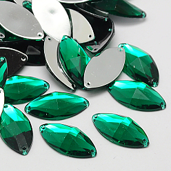 Морско-зеленый Шить на горный хрусталь, Тайвань акриловые горный хрусталь, два отверстия, аксессуары для одежды, граненые, лошадиный глаз , цвета морской волны, 21x10x5 мм, отверстие: 1 мм