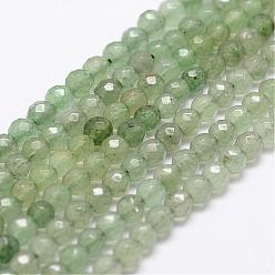 Green Aventurine Natural Green Aventurine Beads Strands, Faceted, Round, 4mm, Hole: 1mm, about 96pcs/strand, 14.9 inch~15.1 inch