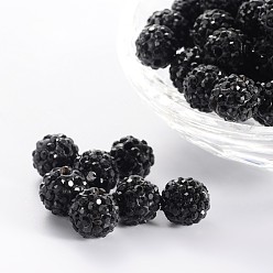 Черный Pave disco бусины, Бусины со стразами, полимерная глина , класс А, круглые, струя, горный хрусталь: стр 13 (1.9~2 мм), 6 ряды страз, 10 мм, отверстие : 1.5 мм
