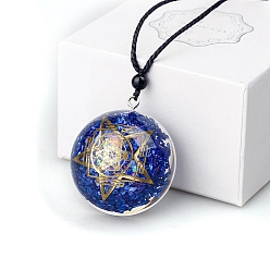 Blue Dyed Natural Pyrite Resin Pendants, Yoga Theme Half Round Charms with Star, Blue, 40mm