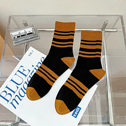 Chocolate Stripe Pattern Cotton Knitting Socks, Winter Warm Thermal Socks, Chocolate, 250x70mm