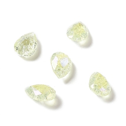 Jonquil Crackle Moonlight Style Glass Rhinestone Cabochons, Pointed Back, Teardrop, Jonquil, 10x7x4~4.5mm